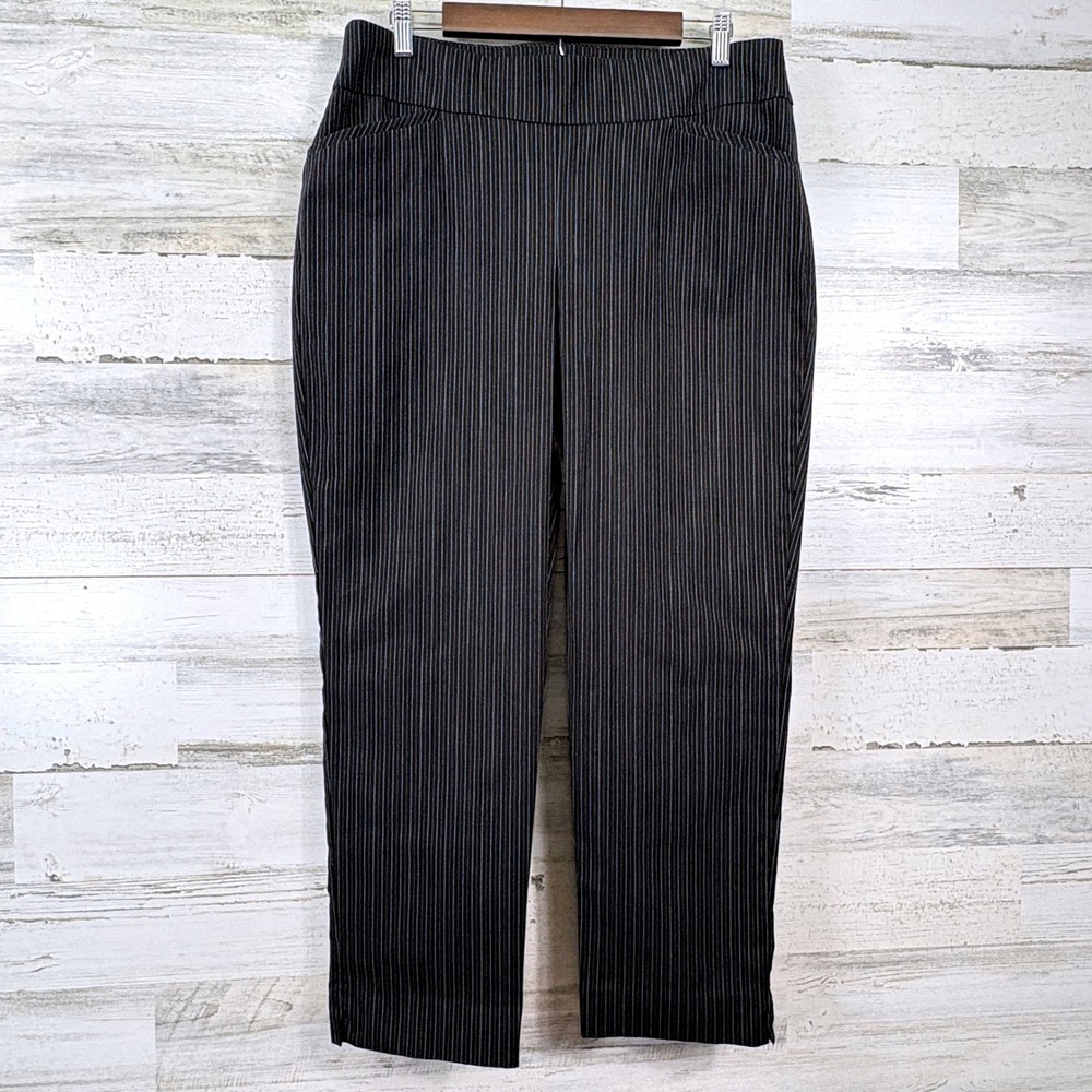 Chicos Ankle Pants Womens L Black Pinstripe Perfect Stretch Career Corpcore